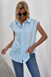Cap-Sleeve Button Down Shirt - Shah S. Sahota